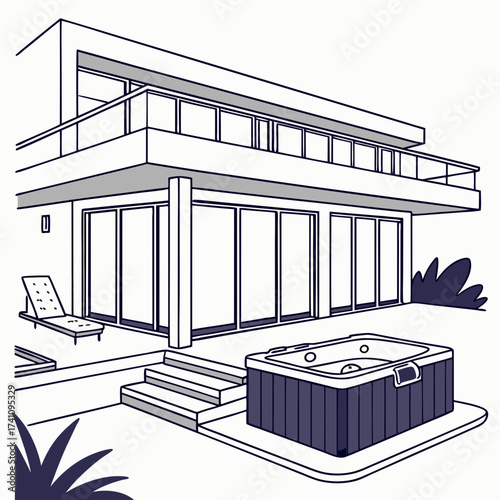 Modern villa with rooftop jacuzzi and lounge chair