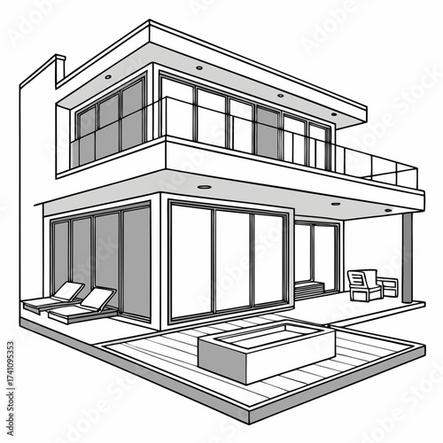 Modern villa with rooftop jacuzzi and outdoor seating