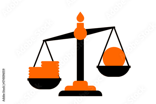 Balanced scale illustration, comparing financial assets with an abstract concept, symbolizing investment decisions, value assessment, and strategic economic choices