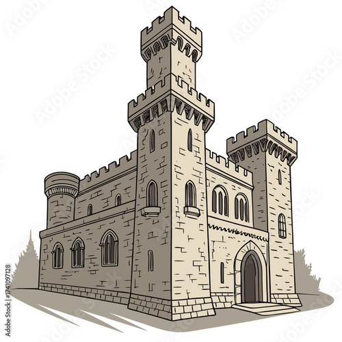 Stone castle with towers and arched windows vector 2