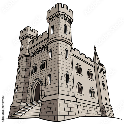 Stone castle with towers and arched windows vector 3