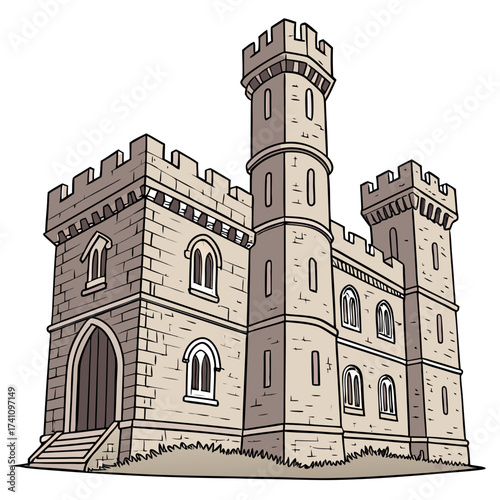 Stone castle with towers and arched windows vector 1