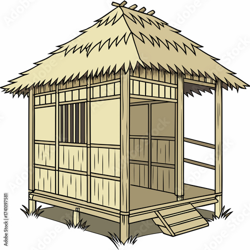 Traditional bamboo hut with thatched roof vector illustration 2
