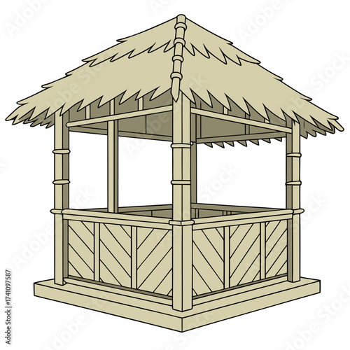 Traditional bamboo hut with thatched roof vector illustration 3