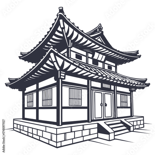 Traditional Korean Hanok House Vector Illustration 2