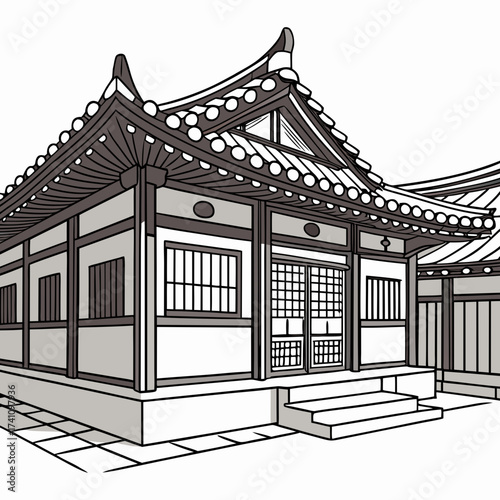 Traditional Korean Hanok house vector illustration 3