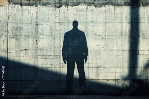 Shadow of a person on a concrete wall in urban environment