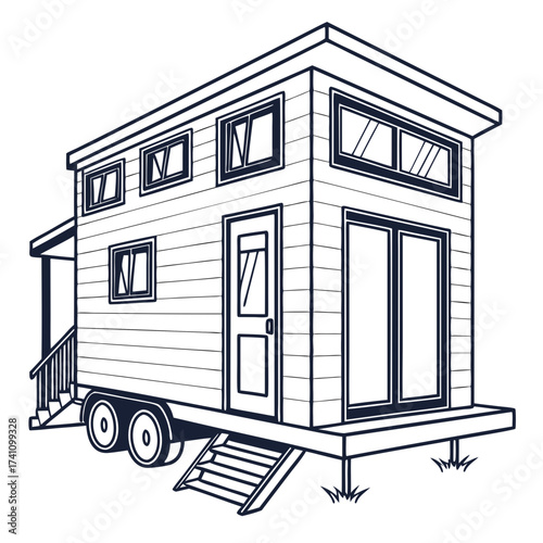 Vector illustration of a tiny house on wheels mobile home