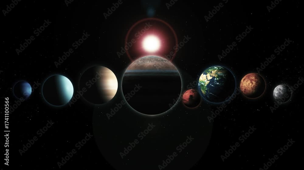 Realistic 3d Animation of the solar system with planets aligned in a ...