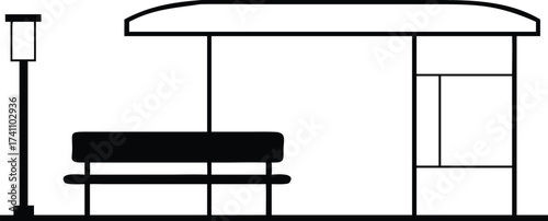 A vector illustration of black and white modern furniture design with a chair and desk