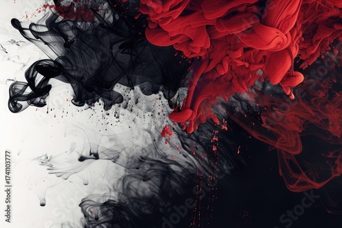 Ink-Bleed Abstract Background – Black and Deep Crimson Accents