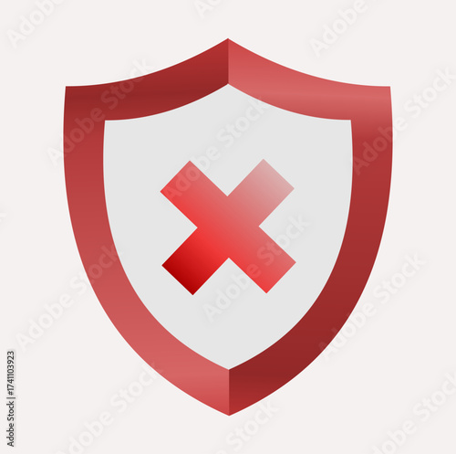 Red Shield with X Mark — Minimal Geometric Flat Design Vector