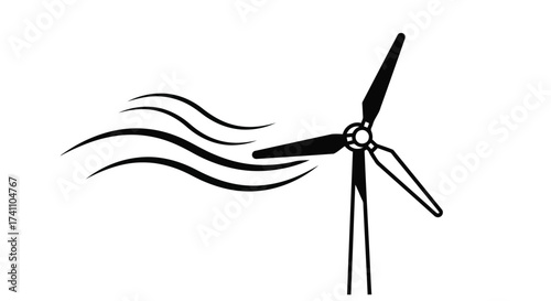 Vector illustration of illustration of a wind turbine with wind blowing, , representing renewable energy and sustainable power generation for a greener future