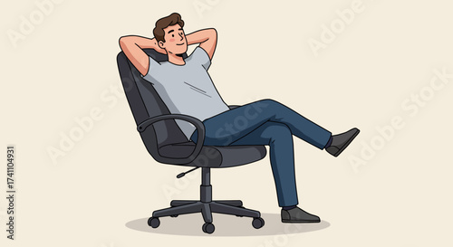 Young Professional Unwinding in Desk Chair, Prioritizing Mental Well-being and Relaxation