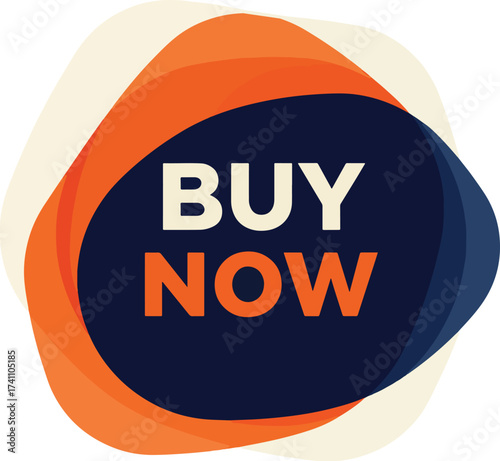 modern hexagon abstract button with buy now text in orange and navy