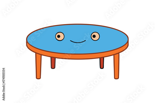 Vector art of a charming cartoon table with a smiling face, perfect for childrens books, educational materials, and delightful furniturethemed designs and illustrations
