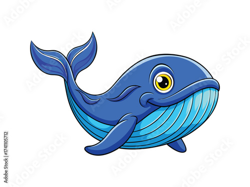 Cute Blue Whale Cartoon Vector Illustration