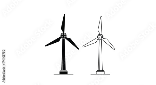 Vector illustration of illustration of two wind turbines, , symbolizing green energy and sustainable power generation for a cleaner environment