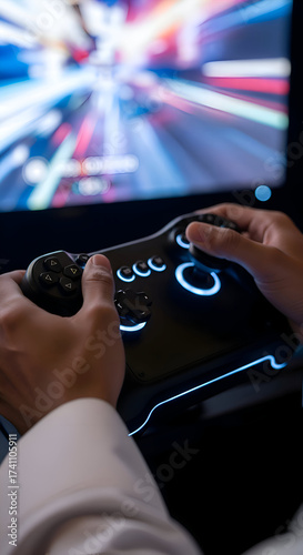 Intense Gaming Session - Hands on Controller in Action.