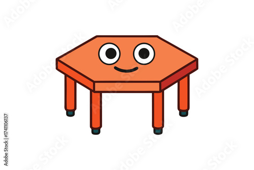 Vector art of a whimsical orange table with a smiling face, , adds a playful touch to any room, bringing joy and functionality in a delightful design