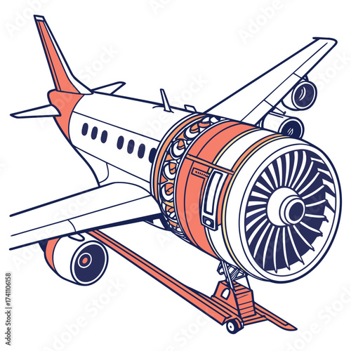 Airplane engine on a service cart illustration jet engine