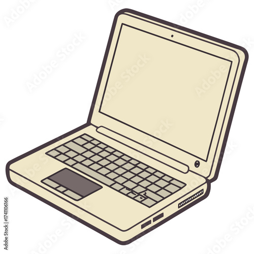 Beige laptop with dark outline on white background