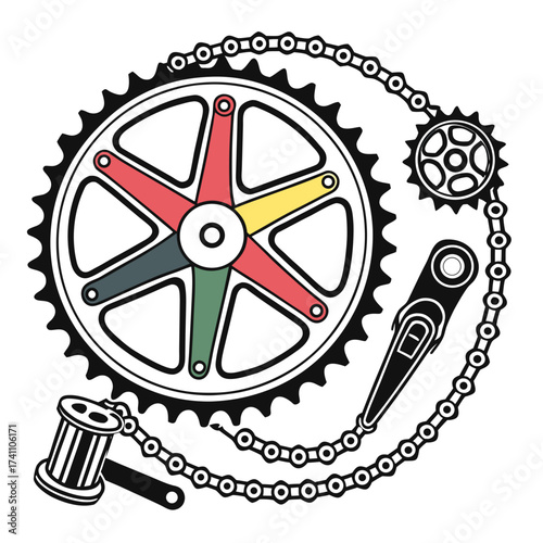 Bicycle crankset chainring and chain illustration bike