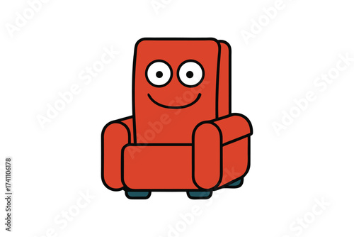 Vector art of a cheerful red armchair with a friendly face, , brings a touch of whimsy and comfort to any space, inviting relaxation and adding a playful charm