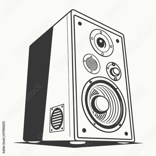 Black and white illustration of a speaker audio sound