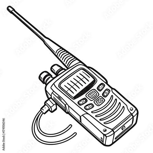 Black and white illustration of a walkie talkie radio 2