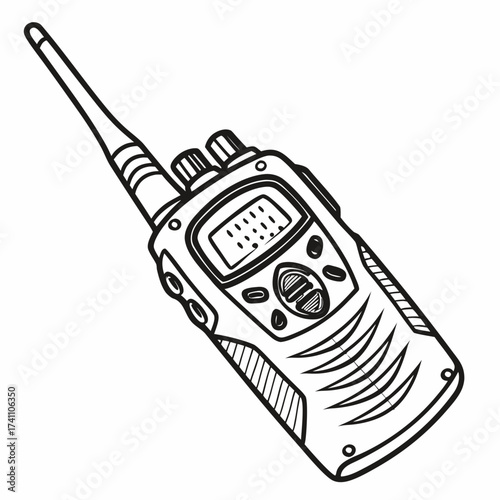 Black and white illustration of a walkie talkie radio