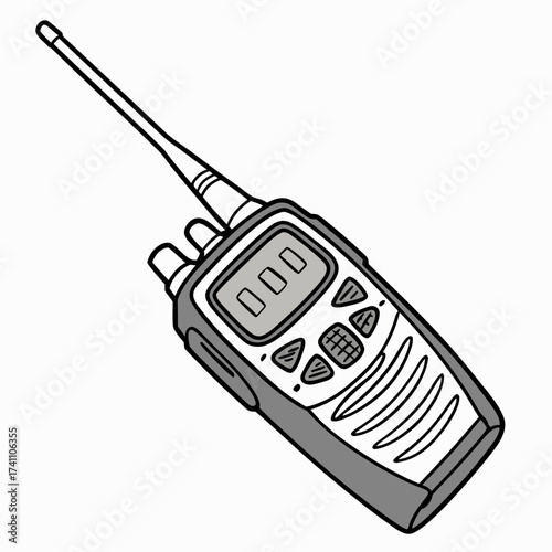 Black and white illustration of a walkie talkie radio 1