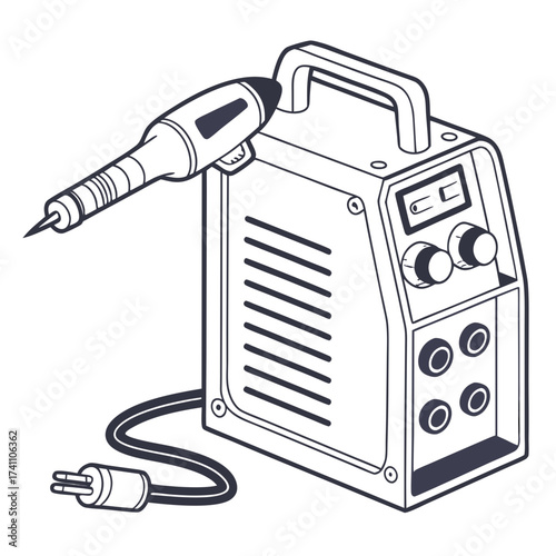 Black and white illustration of a welding machine welder