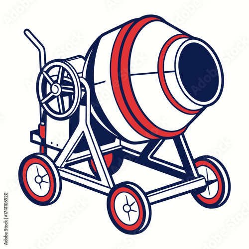 Blue and red cement mixer illustration concrete mixer
