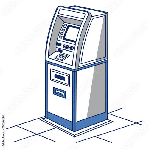 Blue and white A T M machine on grid ATM machine automated teller machine