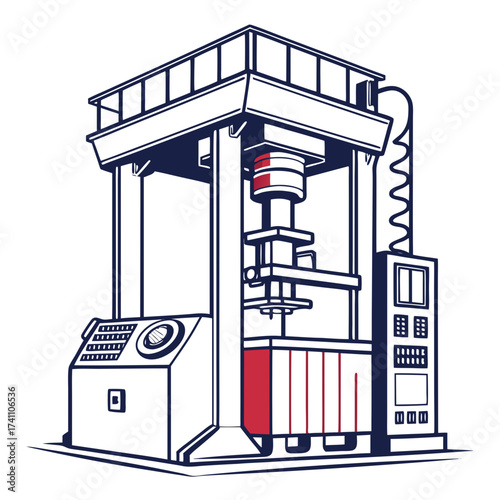 Blue and red hydraulic press machine industrial factory