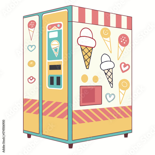 Cartoon ice cream vending machine with colorful design