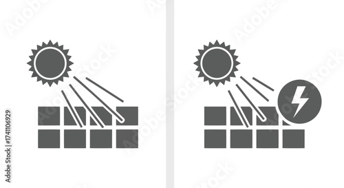 Vector illustration of solar panel icon set illustrating renewable energy generation, capturing sunlight and converting it into electricity