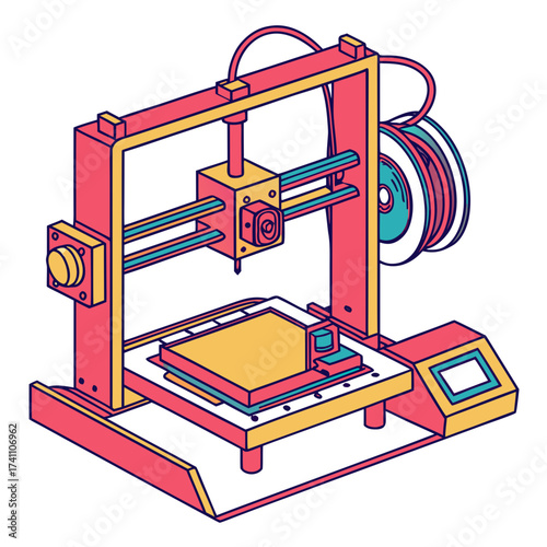 Colorful 3d printer machine with filament spool additive manufacturing