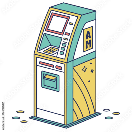 Colorful A T M machine with coins cash machine banking