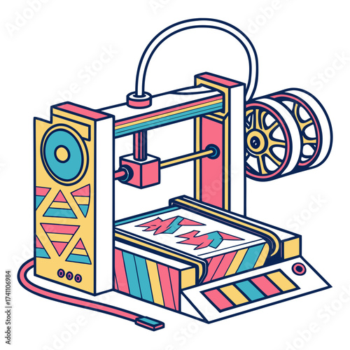 Colorful 3d printer with geometric patterns additive manufacturing
