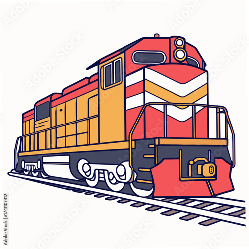 Colorful diesel train engine on white background locomotive 1