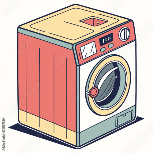 Colorful front loading washing machine illustration