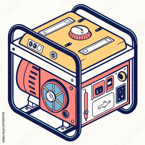 Colorful generator machine with control panel and fan