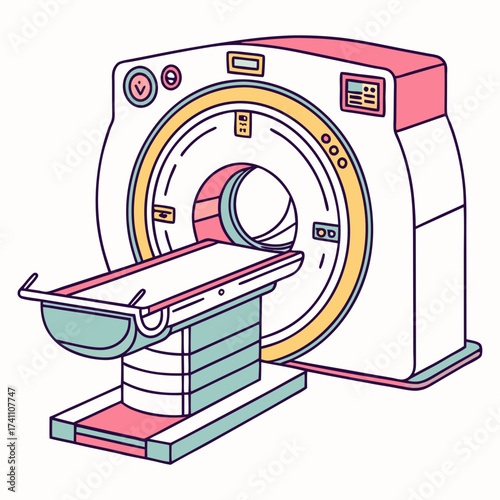 Colorful illustration of a medical scanner machine