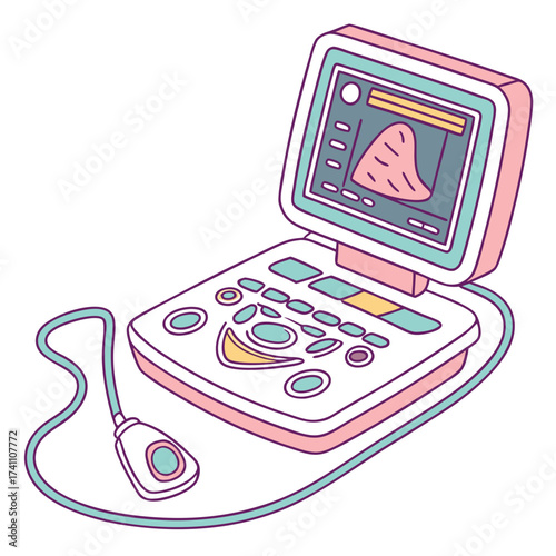 Colorful illustration of an ultrasound machine medical equipment