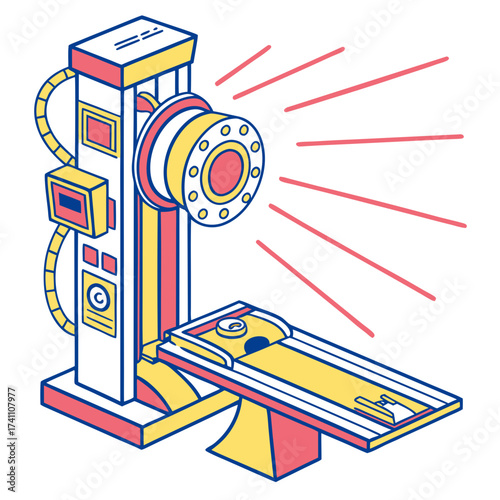Colorful isometric x ray machine with red light beams