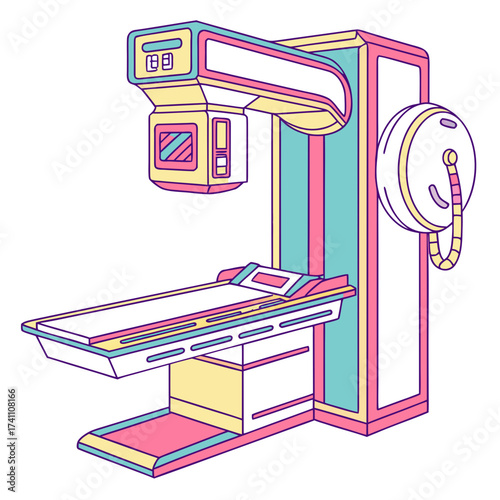 Colorful medical scanner with patient bed illustration