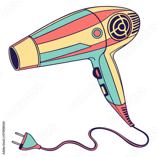 Colorful retro hair dryer with plug and cord hairdryer