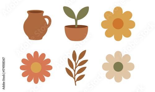 Minimalist floral elements with earth tone colors and boho aesthetic